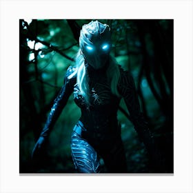 Neon futuristic lady in the woods Canvas Print