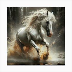 White Horse In Water Canvas Print