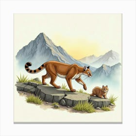 Cougar And Cub Canvas Print