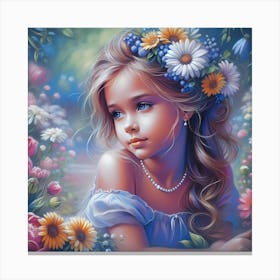 Little Girl With Flowers Canvas Print