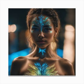 Beautiful woman with glowing body art Canvas Print