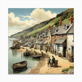 Beer Fishing Village In Devon England Vintage Art Print 4 Canvas Print