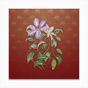 Vintage Violet Clematis Flower Botanical on Falu Red Pattern Canvas Print