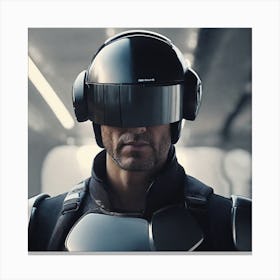 Create A Cinematic Apple Commercial Showcasing The Futuristic And Technologically Advanced World Of The Man In The Hightech Helmet, Highlighting The Cuttingedge Innovations And Sleek Design Of The Helmet And (1) Canvas Print