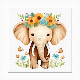 Floral Baby Mammoth Nursery Illustration (12) Canvas Print