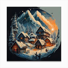 Abstract painting of a mountain village with snow falling 30 Canvas Print