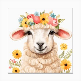 Floral Baby Sheep Nursery Illustration (6) Canvas Print