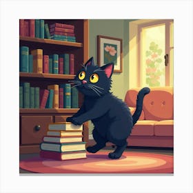 Cat Playing With Books Art Print Funny Cat (3) Canvas Print