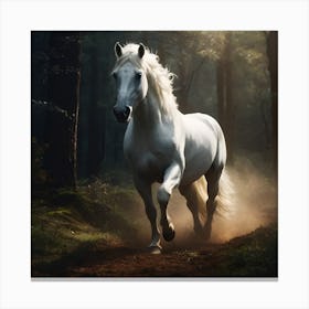 White Horse In The Forest Canvas Print