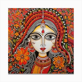 Indian Woman Madhubani Painting Indian Traditional Style 1 Canvas Print