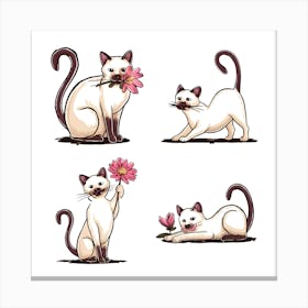 A charming and whimsical illustration of a Siamese cat in four distinct poses 1 Canvas Print