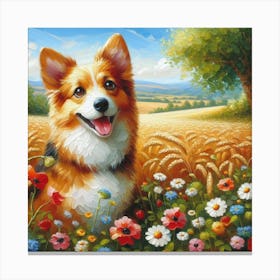 Corgi In The Field Canvas Print