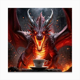 Close Up Of A Fierce Vibrant Red Dragon Glaring Directly Into The Camera Claws Gripping A Steaming Canvas Print