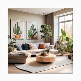 Living Room With Plants 3 Canvas Print