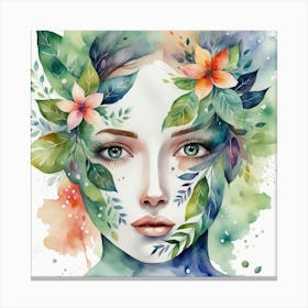 Watercolor Of A Woman With Flowers Canvas Print