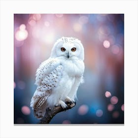 A Serene White Owl With Outstretched Black Wings Perched Gently On A Twig Looks Downwards With Big Canvas Print