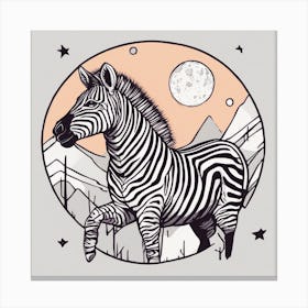 Sticker Art Design, Zebra Howling To A Full Moon, Kawaii Illustration, White Background, Flat Colors (3) Canvas Print