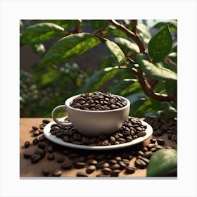 Coffee Beans On A Wooden Table Canvas Print