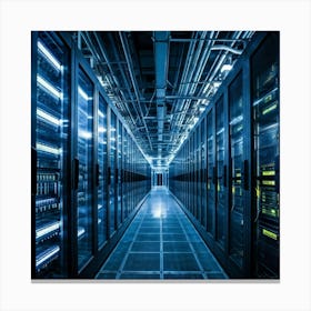 A Large Telecom Datacenter Interior Framed By Numerous Towering Server Racks No Human Presence The Canvas Print