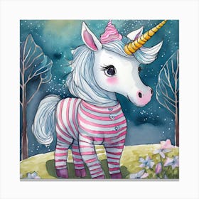 White Minature Unicorn In Striped Pajamas Canvas Print