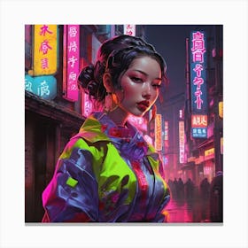 Asian Girl In Neon Canvas Print