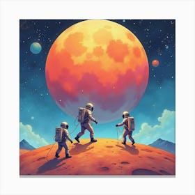 Watercolor Astronauts Setting Foot On A Colorful Distant Alien Moon 1 Canvas Print