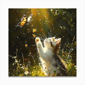 Cat Catches A Butterfly Canvas Print