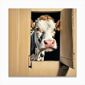 Cow Peeking Out Of The Door Canvas Print