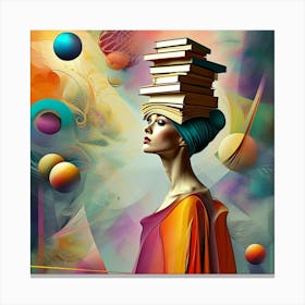 Geometric Elegance of a Book-Balancing Woman Canvas Print