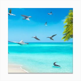 Birds Flying Over The Beach(wall art) Canvas Print