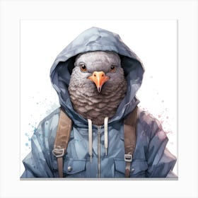 Watercolour Cartoon Pigeon In A Hoodie 2 Canvas Print