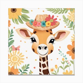 Floral Baby Giraffe Nursery Illustration (17) 1 Canvas Print