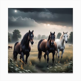 Field Landscape With Horses On It Mysterious (1) Canvas Print