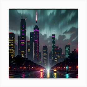 City Rhythms Neon and Reflections Canvas Print