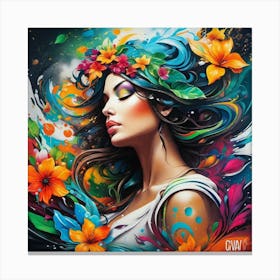 Woman With Flowers In Her Hair 2 Canvas Print