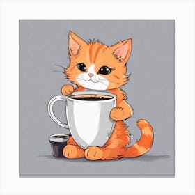 Cute Orange Kitten Loves Coffee Square Composition 12 Canvas Print