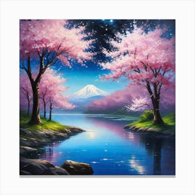 Cherry Blossoms By The Lake 6 Canvas Print