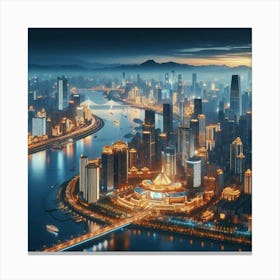 City skyline at night Canvas Print