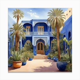 Jardin Majorelle Morocco Modern Blue Illustration Art Canvas Print