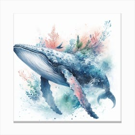 Sea Whale In Motion, Sea Whale Watercolour Art Print 1 Canvas Print