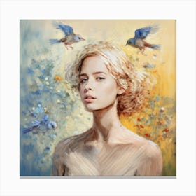 Beautiful Lady and Birds Canvas Print