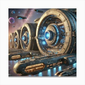 A Futuristic Sci Fi Scene Focusing On Massive Celestial Peacekeepers Canvas Print