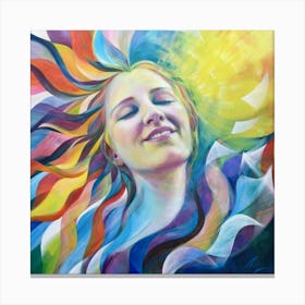 Whimsical Bliss: Colorful Painting of a Woman with Closed Eyes and a Peaceful Smile. Canvas Print