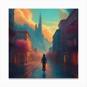 Girl On A Bicycle Canvas Print