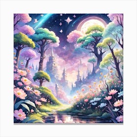A Fantasy Forest With Twinkling Stars In Pastel Tone Square Composition 307 Canvas Print