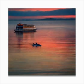 Sunset With Dolphins 2 Canvas Print