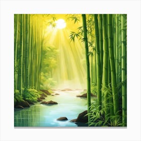 A Stream In A Bamboo Forest At Sun Rise Square Composition 2 Canvas Print