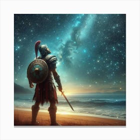 Spartan Warrior In The Night Sky Canvas Print