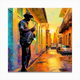 Saxophone Player On The Street Canvas Print