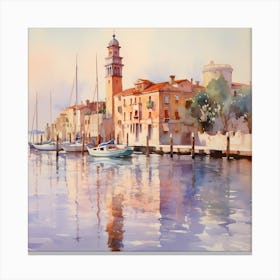 Pastel Harmony: Italian Coastal Symphony in Watercolor Canvas Print